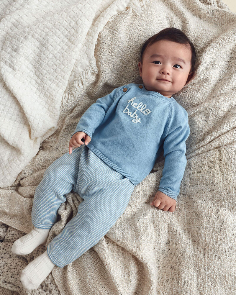 Baby Boy 2-Piece 'Hello Baby' Long-Sleeve Top & Pant Set - Blue, image 2 of 6 slides