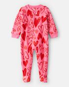Baby Girl Heart Fleece Long-Sleeve Loose Fit 1-Piece Pyjamas - Pink/Red, image 1 of 4 slides