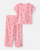 Toddler Girl Strawberry Rib Loose Fit 2-Piece Pyjama Set - Pink, image 1 of 5 slides