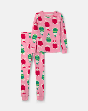 Filles - Pyjama ajust&eacute; 2 pi&egrave;ces &agrave; motif chats en chandails de No&euml;l &ndash; Rose, 