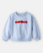 Toddler Girl Amour' Heart Cotton Pullover Sweatshirt - Blue, image 1 of 4 slides