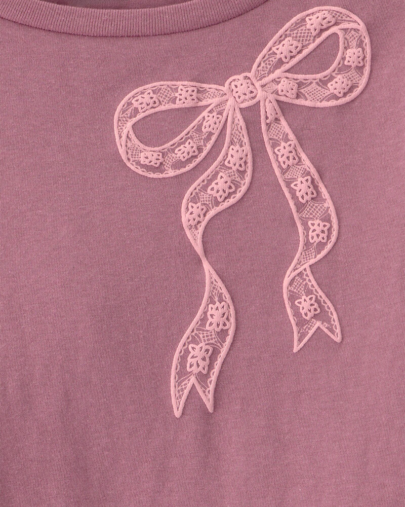 Girls Lace Bow Long-Sleeve Graphic Tee - Pink, image 3 of 4 slides