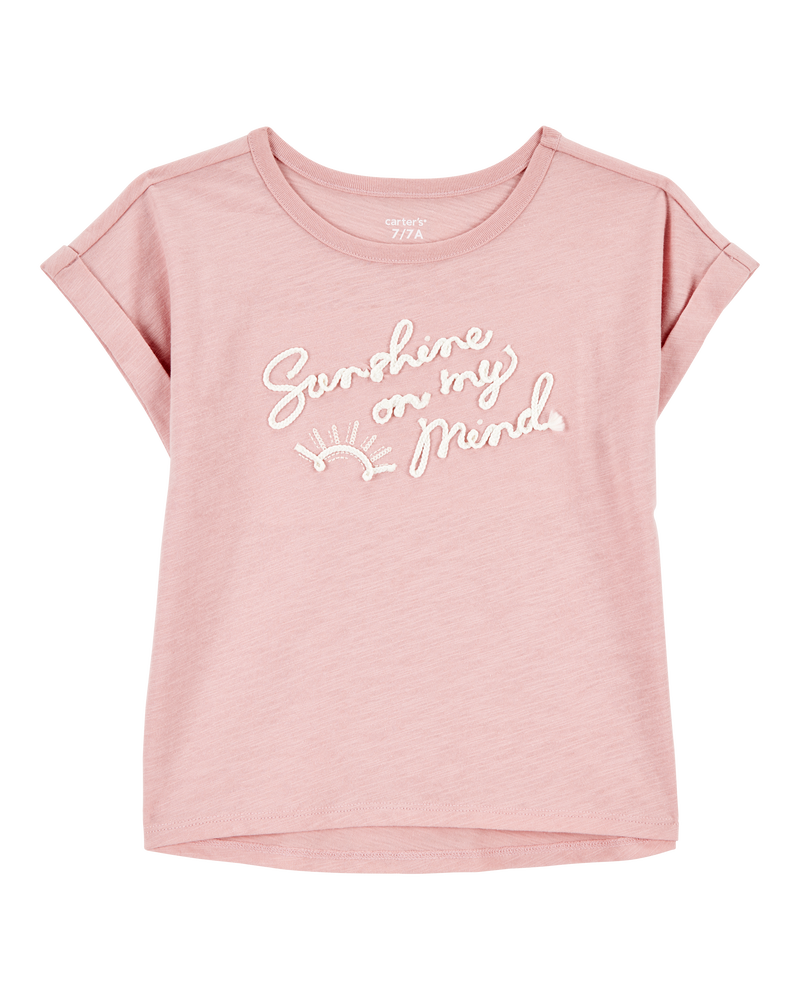Kid Positive Messaging Short-Sleeve Fashion Top - Pink, image 1 of 3 slides