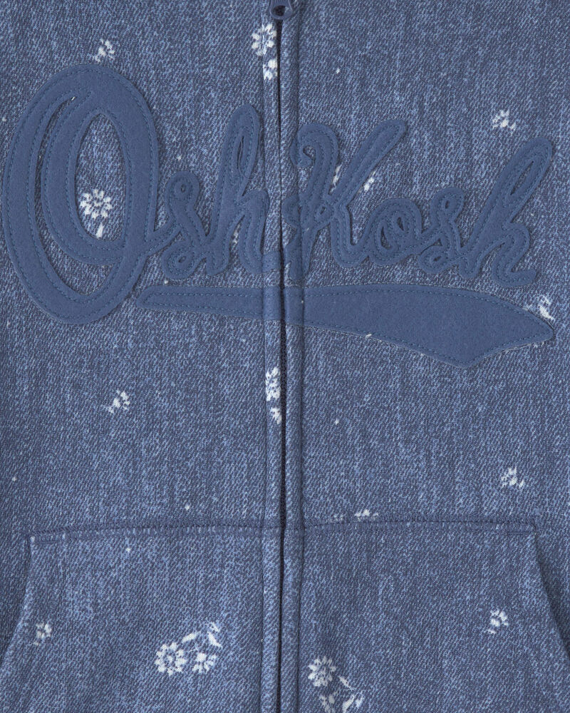 Filles - Chandail &agrave; capuchon avec fermeture &agrave; glissi&egrave;re &agrave; motif floral et logo OshKosh &ndash; Bleu, image 2 sur 2 diapositives