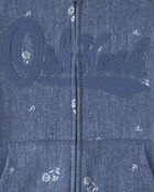 Filles - Chandail &agrave; capuchon avec fermeture &agrave; glissi&egrave;re &agrave; motif floral et logo OshKosh &ndash; Bleu, image 2 sur 2 diapositives