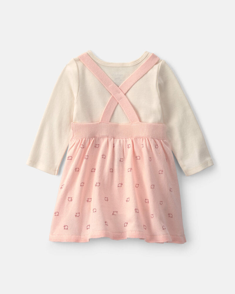 Baby Girl 2-Piece Sheep Long-Sleeve Dress Set - Pink/Cream, image 3 of 6 slides