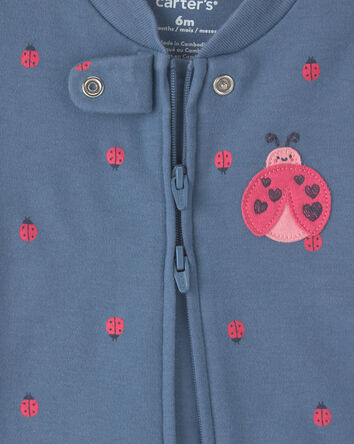 Baby Girl Ladybug 100% Cotton 2-Way Zip Sleeper - Blue, 