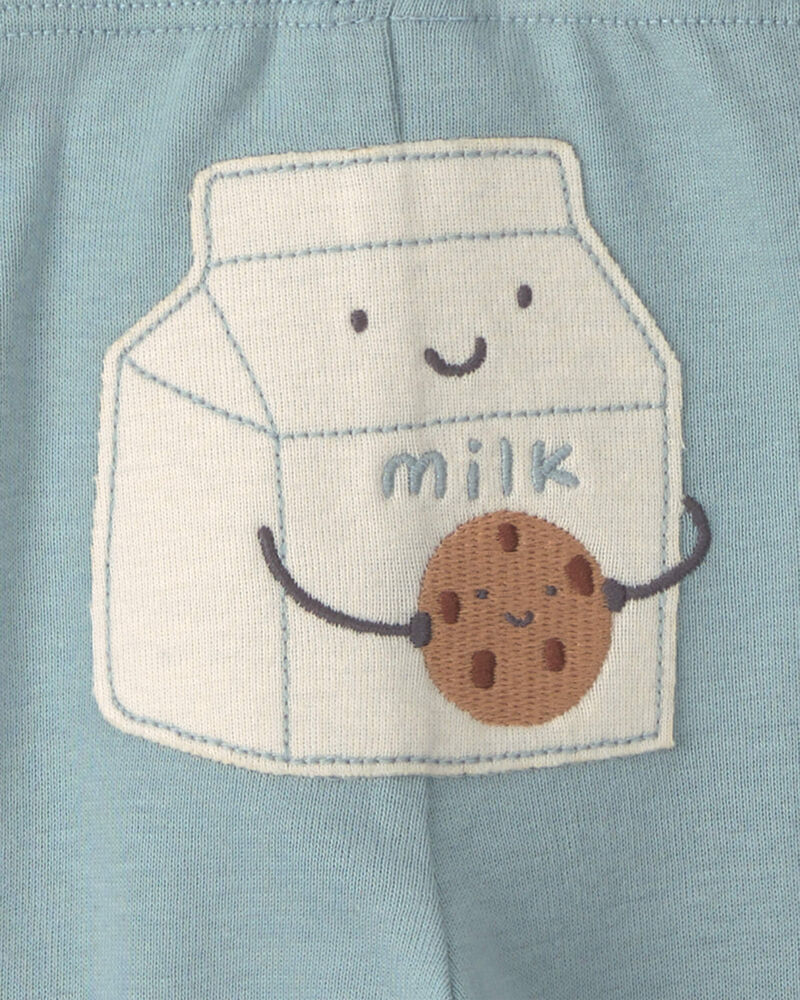 B&eacute;b&eacute; gar&ccedil;on - Ensemble 3 pi&egrave;ces cache-couches manches longues et pantalon &agrave; motif lait et biscuits &ndash; Bleu/Cr&egrave;me, image 5 sur 5 diapositives