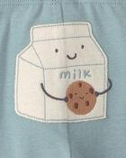 B&eacute;b&eacute; gar&ccedil;on - Ensemble 3 pi&egrave;ces cache-couches manches longues et pantalon &agrave; motif lait et biscuits &ndash; Bleu/Cr&egrave;me, image 5 sur 5 diapositives