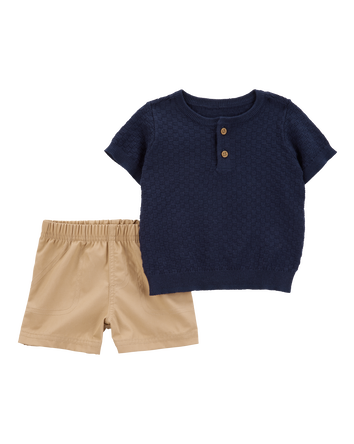 Baby 2-Piece Sweater Knit Henley & Short Set, 
