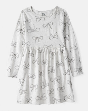 Filles - Robe à manches longues en coton à motifs de nœuds - Gris, 