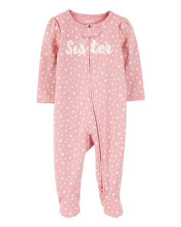 Baby Little Sister 2-Way Zip Cotton Sleeper pyjamas, 