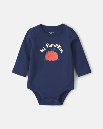 Baby Boy 'Hi Pumpkin' Long-Sleeve Graphic Bodysuit - Navy Blue, 