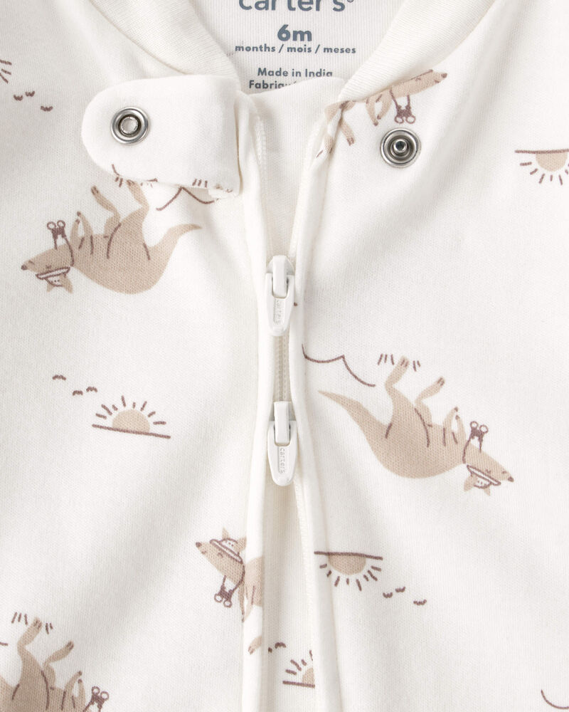 Baby Kangaroo 2-Way Zip 100% Cotton Sleeper - Cream, image 3 of 6 slides