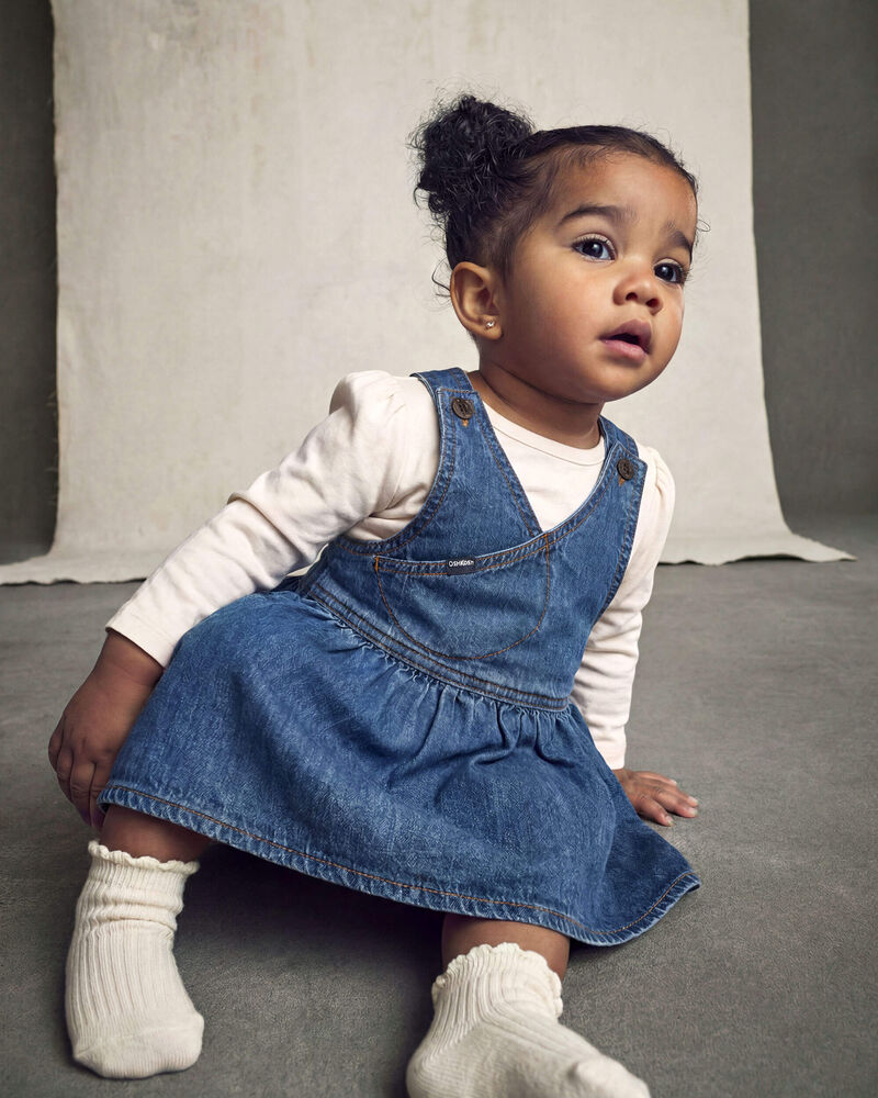 Baby Girl 2-Piece Denim Skirtall Set - Light Wash, image 6 of 7 slides