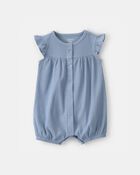 Baby Girl Rib Short-Sleeve Romper - Blue, image 1 of 3 slides