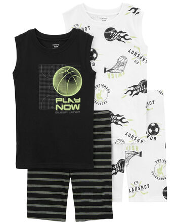 Pyjama 4 pièces en coton ajusté à imprimé de basketball, 