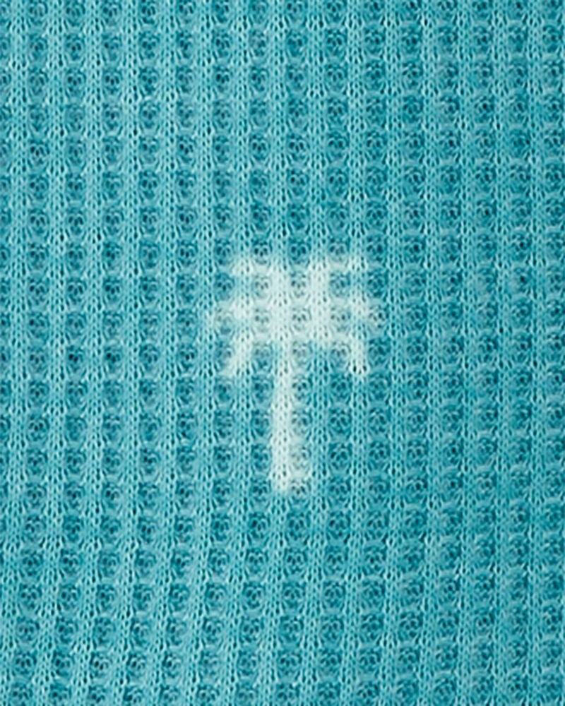 Toddler Palm Tree Print Loose Fit Waffle Knit 2-Piece Pyjamas - Turquoise, image 2 of 3 slides