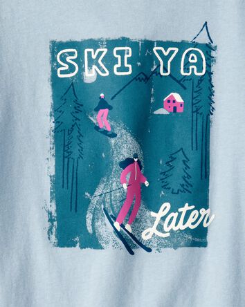 Filles - T-shirt &agrave; manches longues imprim&eacute; de ski&nbsp;&ndash; Bleu, 