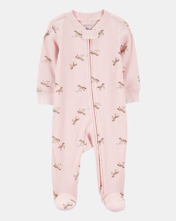 Baby Girl Horse Print 2-Way Zip Ribbed Sleeper pyjamas, 