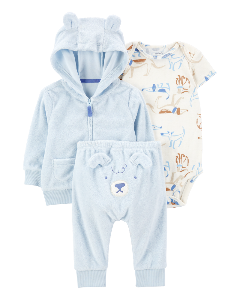 B&eacute;b&eacute; Ensemble 3 pi&egrave;ces veste Little &agrave; motif de chien, image 1 sur 5 diapositives