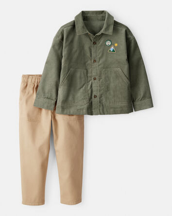 Toddler Boy 2-Piece Button-Front Top & Pant Set - Green/Khaki, 