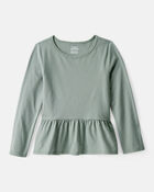 Girls Long-Sleeve Peplum Top - Green, image 1 of 3 slides