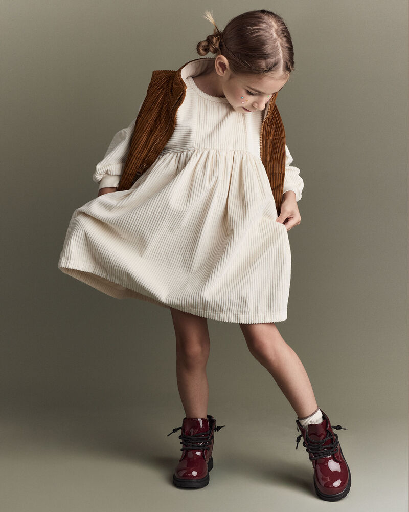 Toddler Girl Long-Sleeve Corduroy Dress - Cream