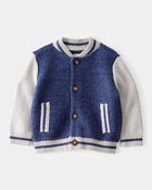 Baby Jersey Knit Varsity Sweater - Navy, image 1 of 3 slides