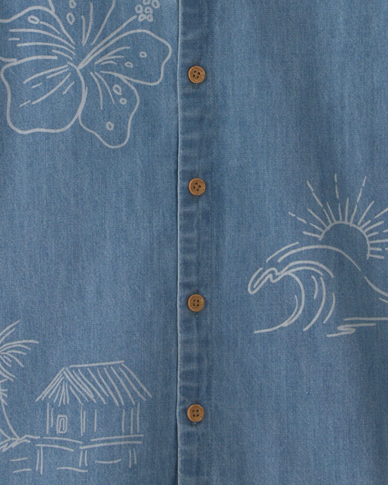 Gar&ccedil;ons - Chemise boutonn&eacute;e &agrave; manches courtes en denim &agrave; motif tropical - D&eacute;lav&eacute; moyen, image 2 sur 2 diapositives