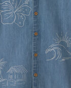Gar&ccedil;ons - Chemise boutonn&eacute;e &agrave; manches courtes en denim &agrave; motif tropical - D&eacute;lav&eacute; moyen, image 2 sur 2 diapositives