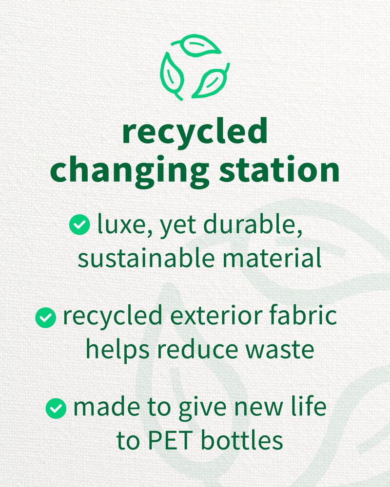 Luxe, yet durable , sustainable material , recycled exterior fabric helps reduce waste, made to give new life to PET bottles.