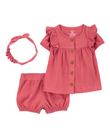 Baby 3-Piece Gauze Button-Front Top & Short Set, 