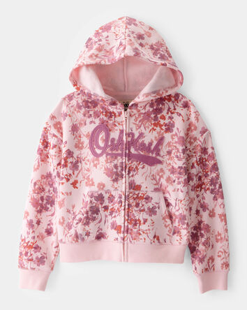 Girls Floral Print OshKosh Logo Zip Jacket - Pink, 