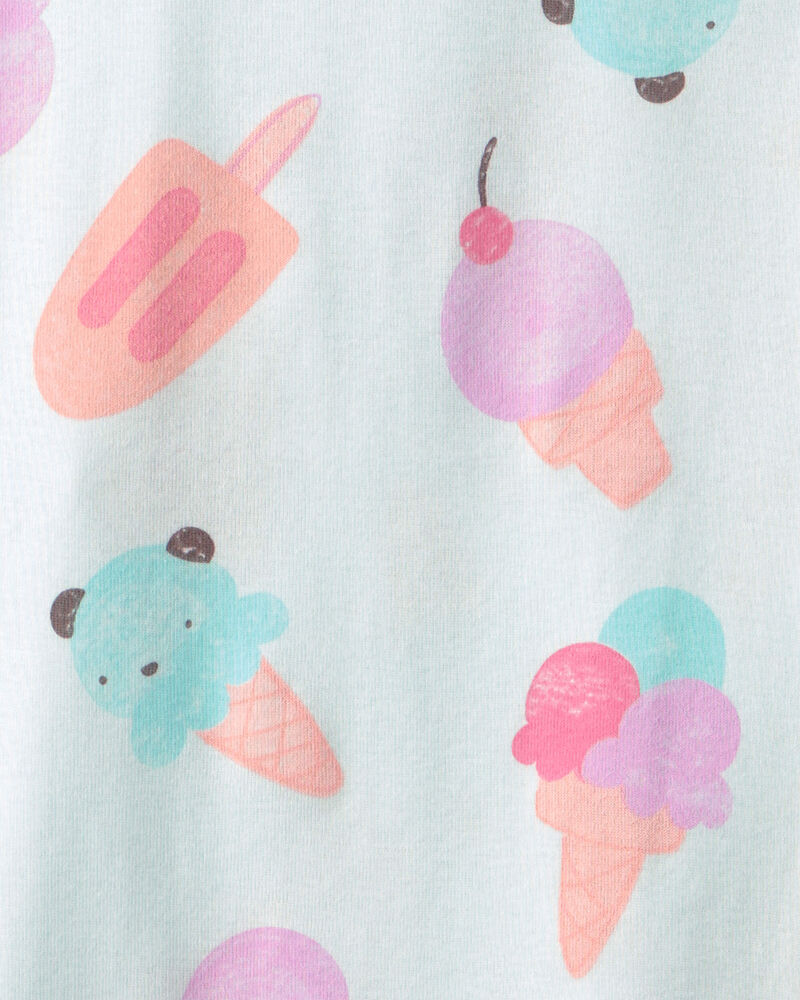 Girls Ice Cream 100% Cotton Short-Sleeve Snug Fit 4-Piece Pyjama Set - Pink/Blue, image 2 of 4 slides