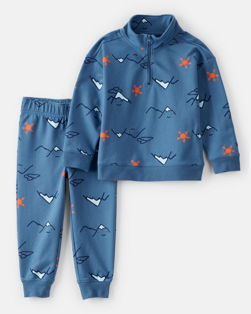 Toddler Boy 2-Piece DayDream Fleece Mountain Quarter-Zip & Jogger Set - Blue, image 1 of 3 slides