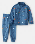 Toddler Boy 2-Piece DayDream Fleece Mountain Quarter-Zip & Jogger Set - Blue, image 1 of 3 slides