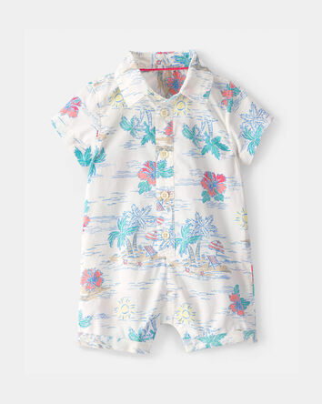 Baby Boy Beach  Short-Sleeve Romper - White, 