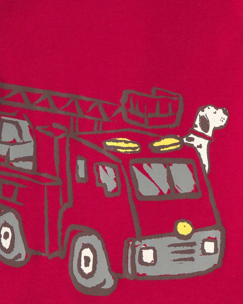 Tout-petit gar&ccedil;on - Pyjama ajust&eacute; 4 pi&egrave;ces en 100 % coton &agrave; rayures et camion d&rsquo;incendie - Rouge/Blanc, image 2 sur 3 diapositives