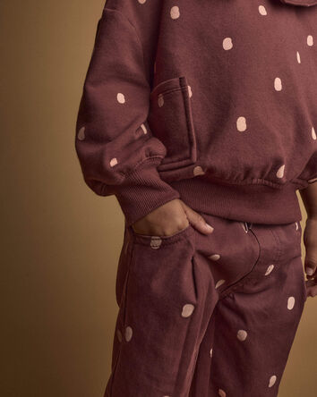 Toddler Girl Pleated Pants in Polka Dots - Burgundy, 