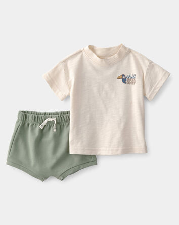 Baby Boy 2-Piece Toucan Solid Short-Sleeve Top & Short Set - Green/White, 
