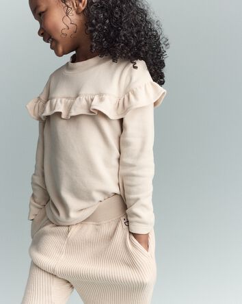 Toddler Girl Mock Neck Ruffle Top - Khaki, 