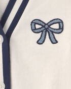 Girls Bow French Terry Cardigan Sweater - Cream, image 5 of 6 slides