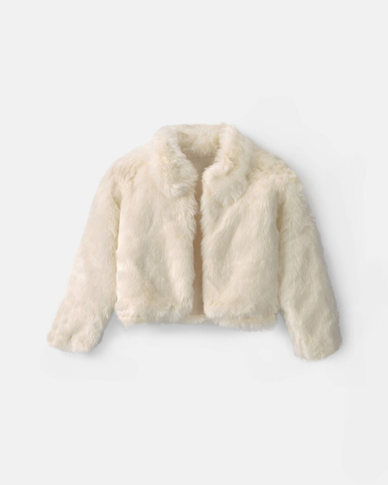 Girls Faux Fur Jacket - Cream, image 1 of 3 slides