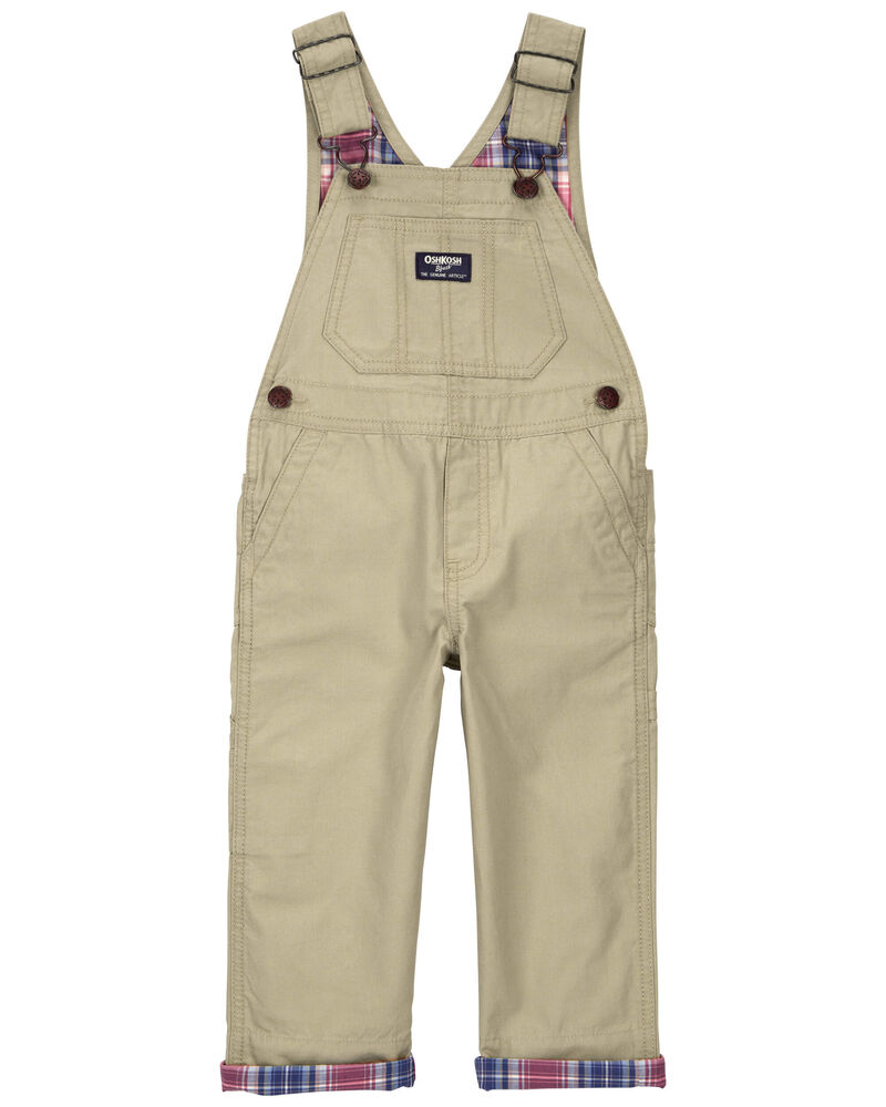 Toddler Classic Plaid-Lined Canvas Overalls, image 1 of 4 slides