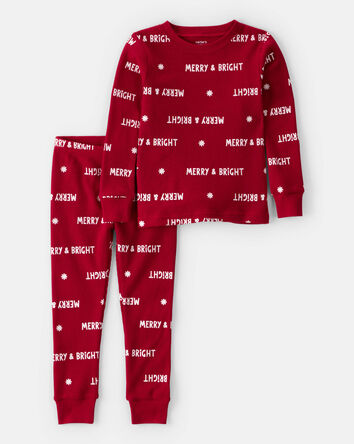 Tout-petit - Pyjamas en coton à manches longues 2 pièces Joyeux Noël & Éclatants - Rouge, 