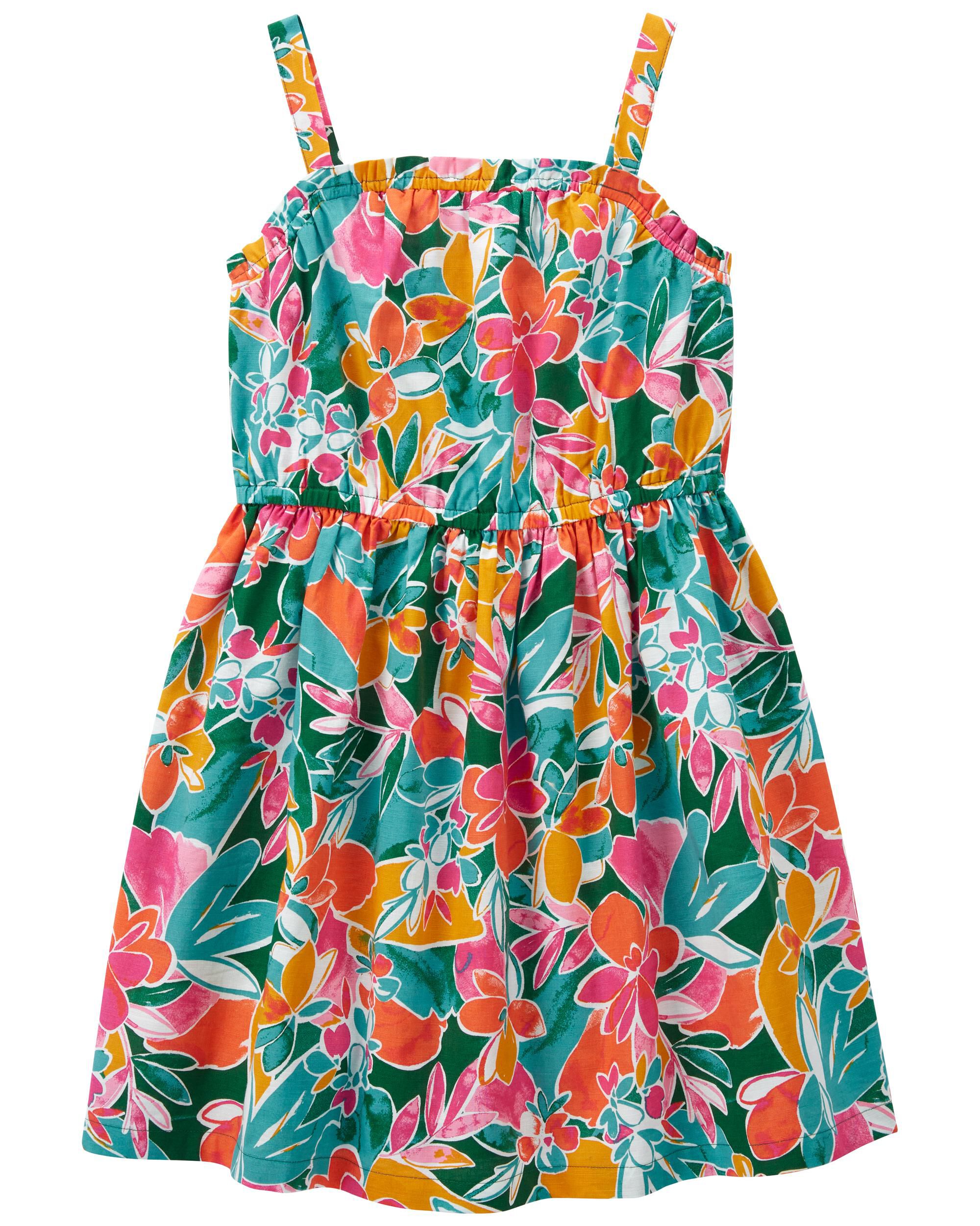 Tropical Floral Print Ruffle Sun Dress