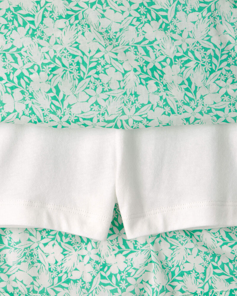 Filles - Ensemble 2 pi&egrave;ces haut sans manches et jupe-short &agrave; fleurs - Vert/Ivoire, image 2 sur 4 diapositives