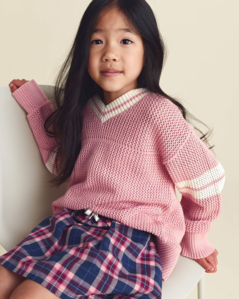 Girls Plaid Cotton Skort - Navy Blue/Pink, image 3 of 6 slides