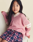 Girls Plaid Cotton Skort - Navy Blue/Pink, image 3 of 6 slides